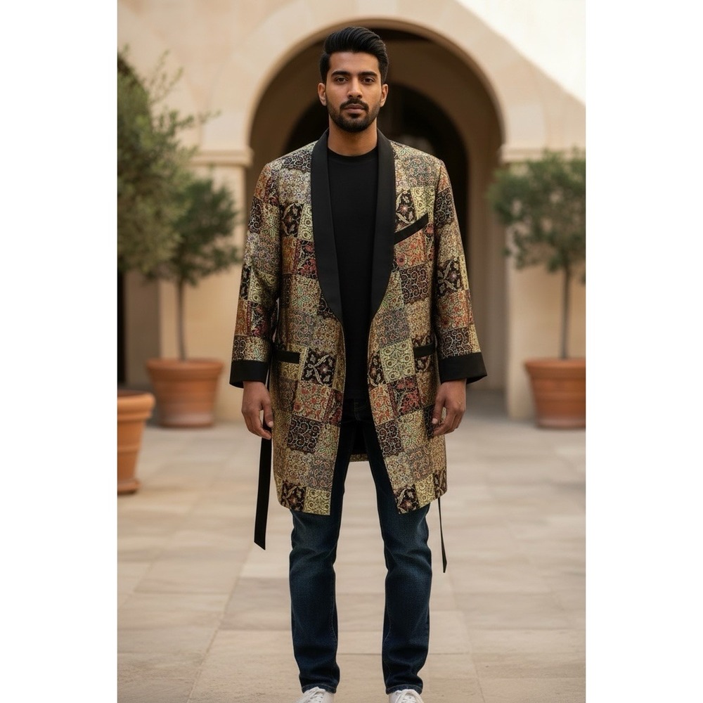Ali Suit Mens Marhaba Textiles Co Long Blazer w/ Tie Beautiful Design Size 36
